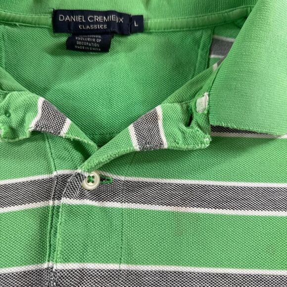 Vintage Preppy Classic Y2K Mens Green Gray White Triple Stripe Polo Shirt Size L - Picture 4 of 5